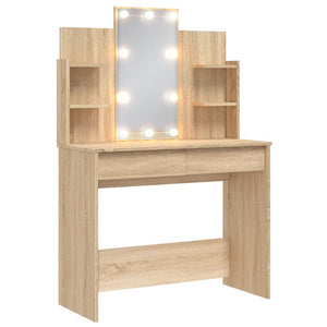 Sminkbord med LED sonoma-ek 96x40x142 cm