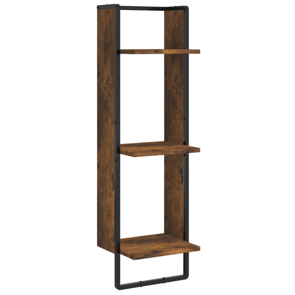 Vägghylla 3 hyllor rökfärgad ek 30x25x100 cm konstruerat trä