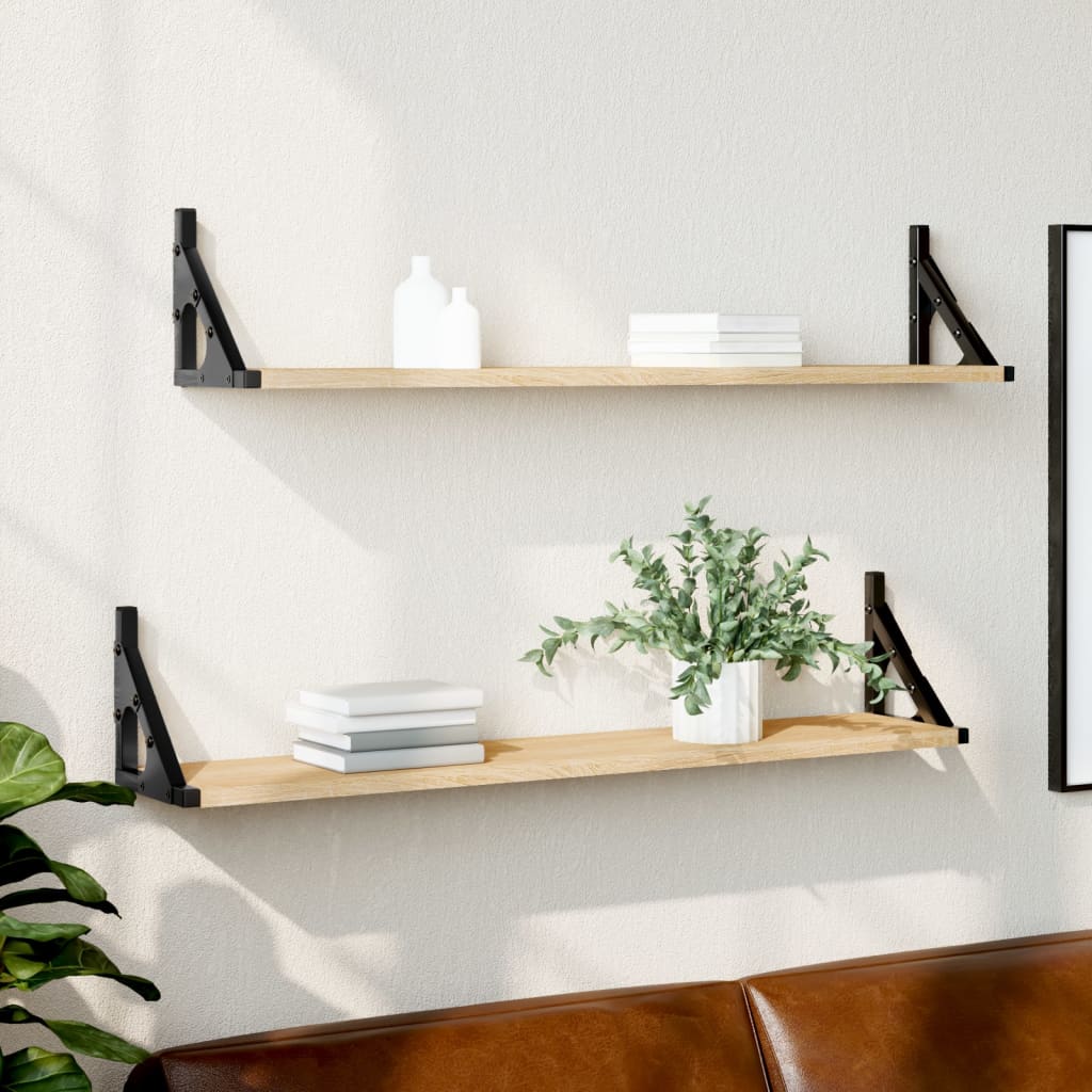 Vägghyllor 2 st Sonoma Ek 80x15x15,5 cm parkett