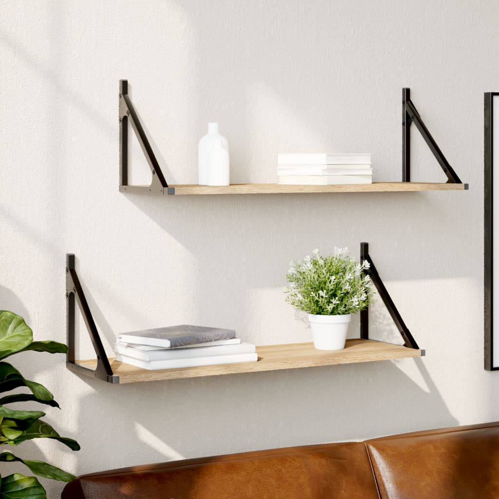 Vägghyllor 2 st Sonoma Ek 80x25x25,5 cm parkett