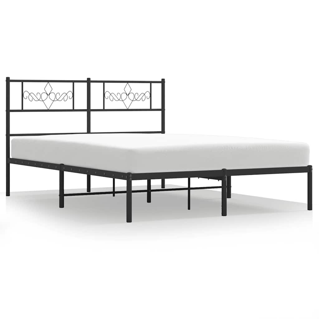 Sängram med huvudgavel metall svart 135x190 cm