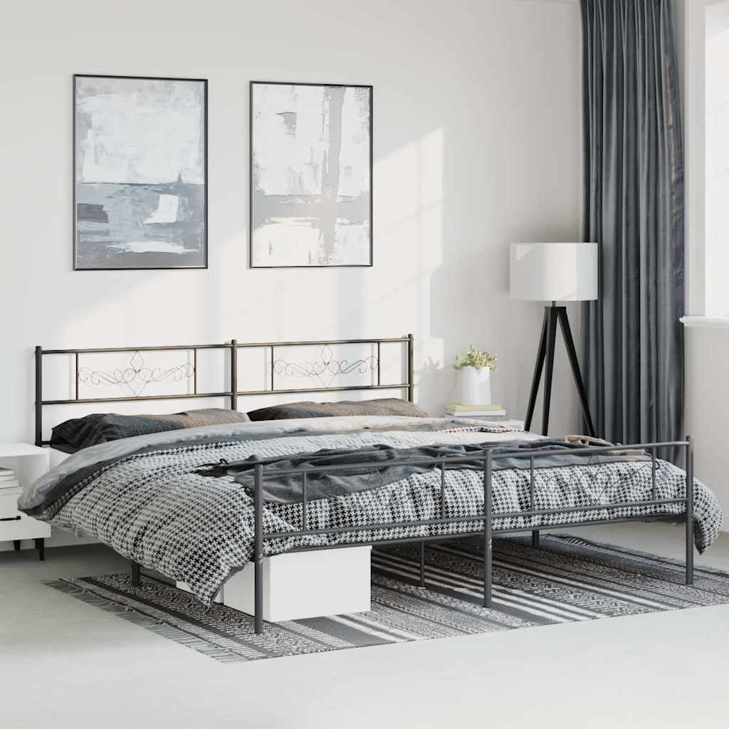 Sängram med huvudgavel och fotgavel svart metall 193x203 cm