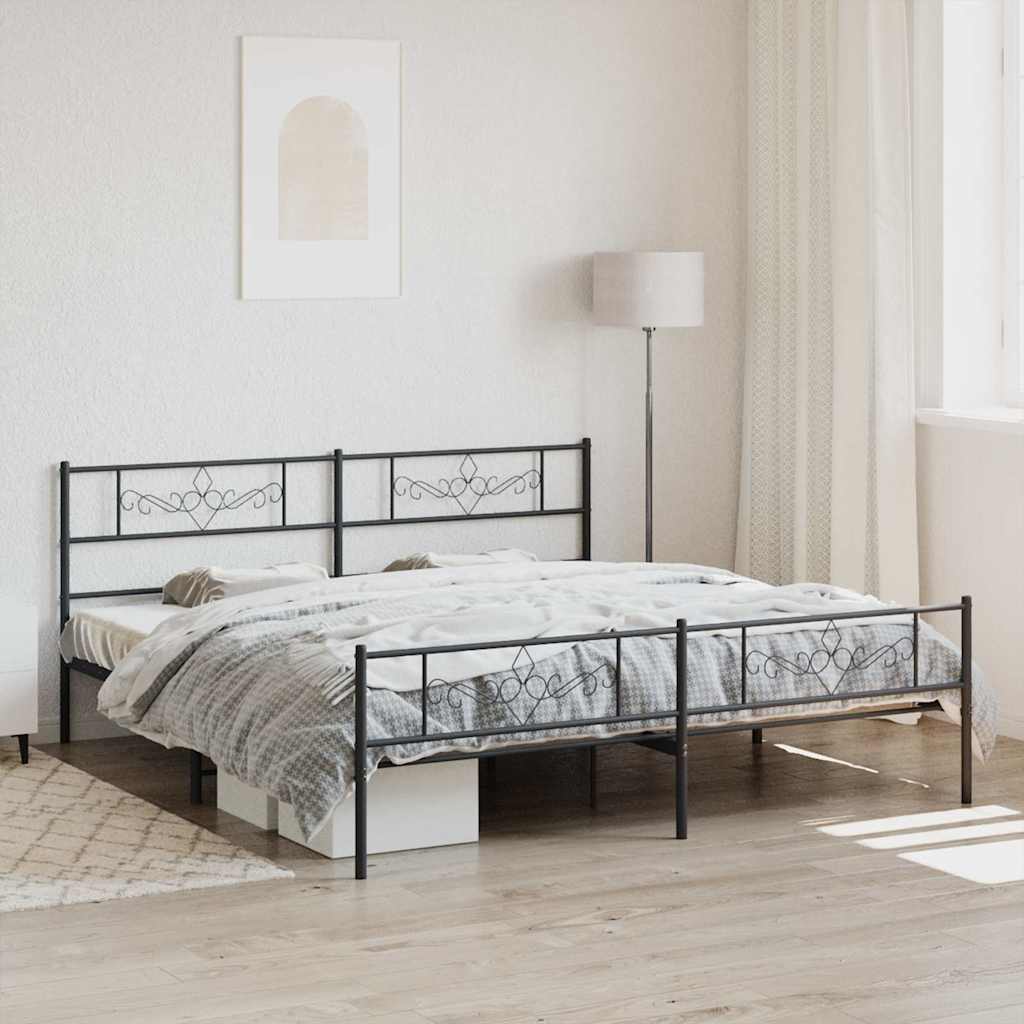 Sängram med huvudgavel och fotgavel svart metall 200x200 cm