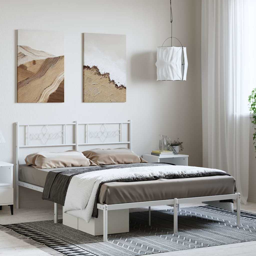 Sängram med huvudgavel metall vit 135x190 cm