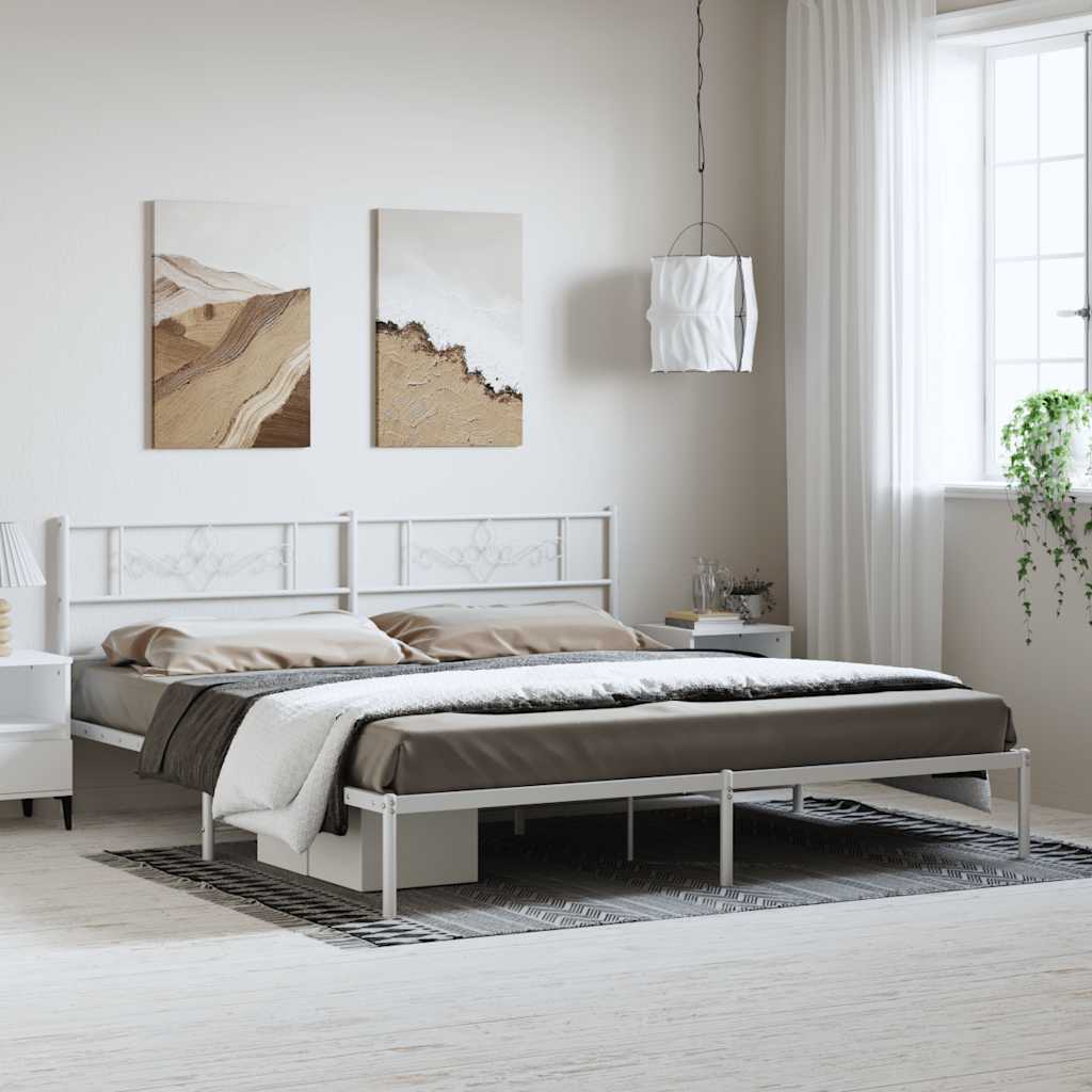 Sängram med huvudgavel metall vit 193x203 cm