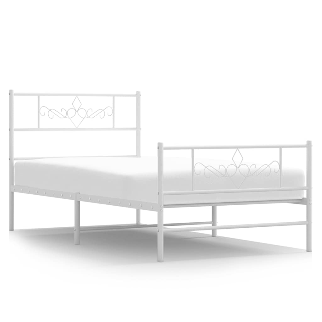 Sängram med huvudgavel och fotgavel vit metall 100x200 cm