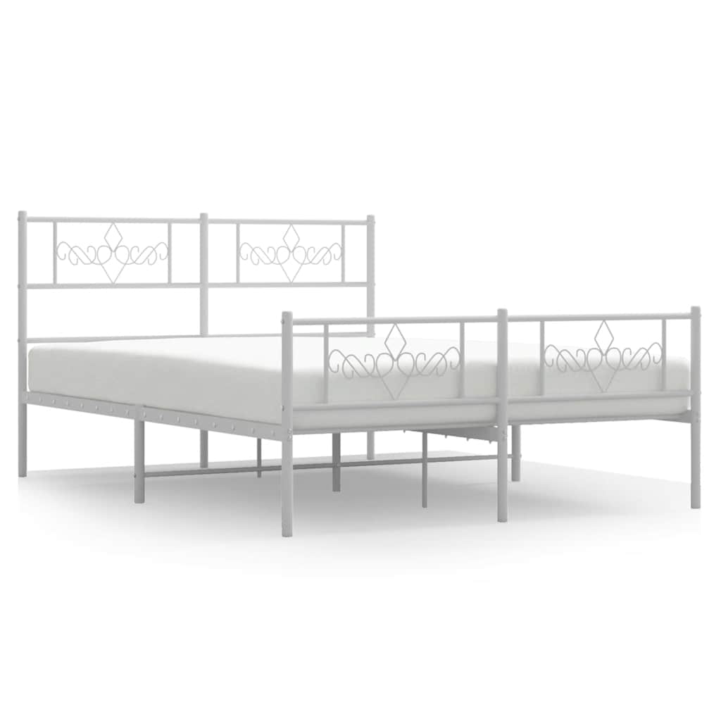 Sängram med huvudgavel och fotgavel vit metall 135x190 cm