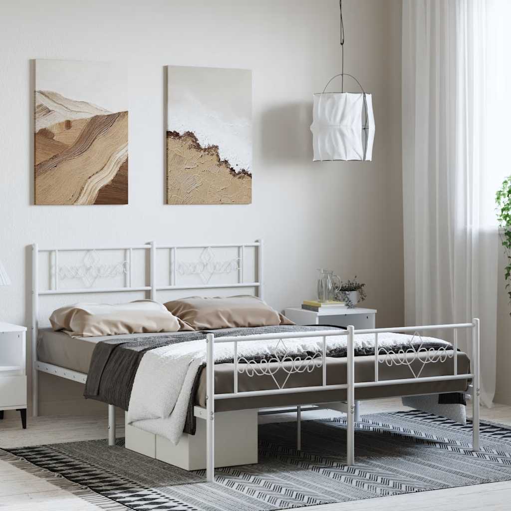 Sängram med huvudgavel och fotgavel vit metall 135x190 cm