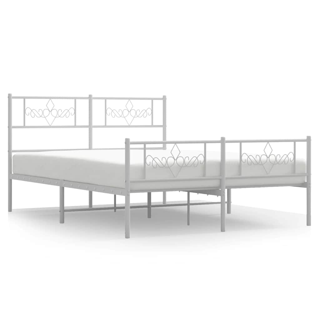 Sängram med huvudgavel och fotgavel vit metall 150x200 cm
