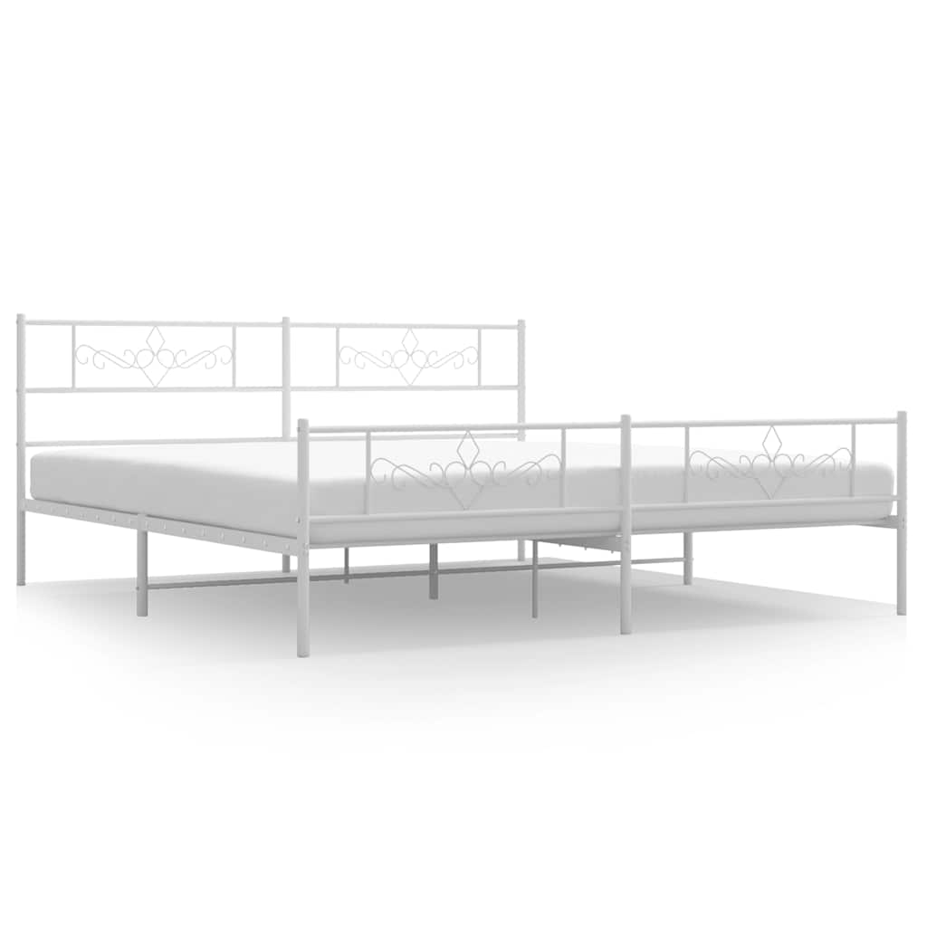 Sängram med huvudgavel och fotgavel vit metall 183x213 cm