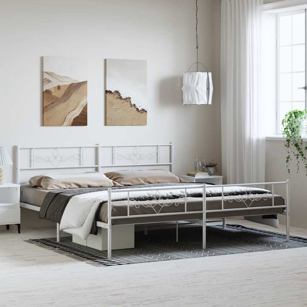 Sängram med huvudgavel och fotgavel vit metall 193x203 cm