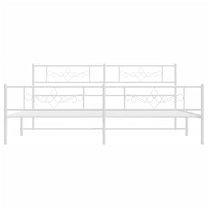 Sängram med huvudgavel och fotgavel vit metall 200x200 cm