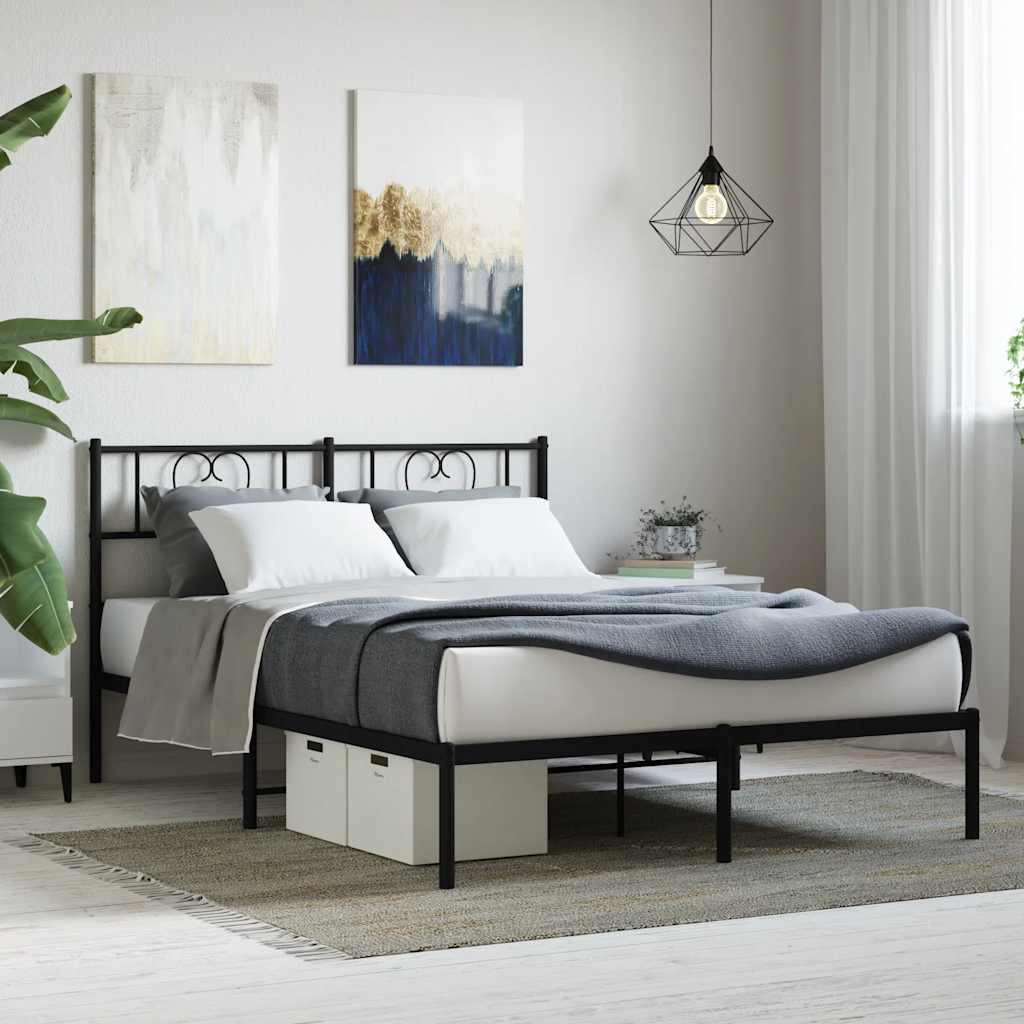 Sängram med huvudgavel metall svart 160x200 cm