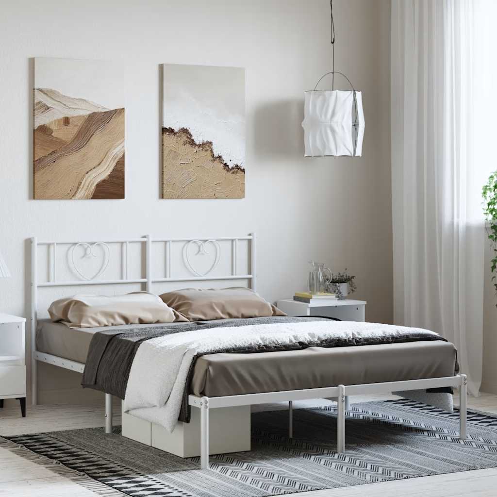 Sängram med huvudgavel metall vit 150x200 cm