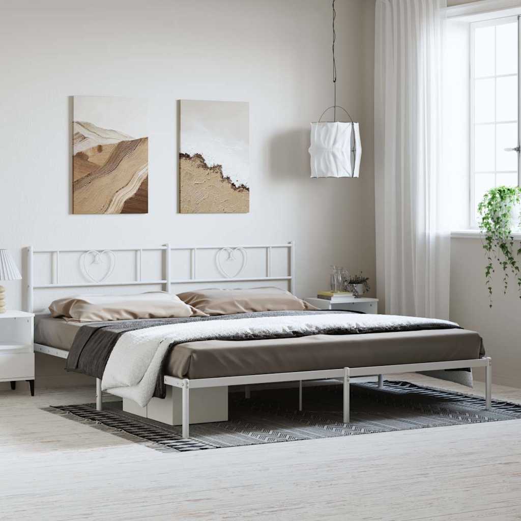 Sängram med huvudgavel metall vit 193x203 cm