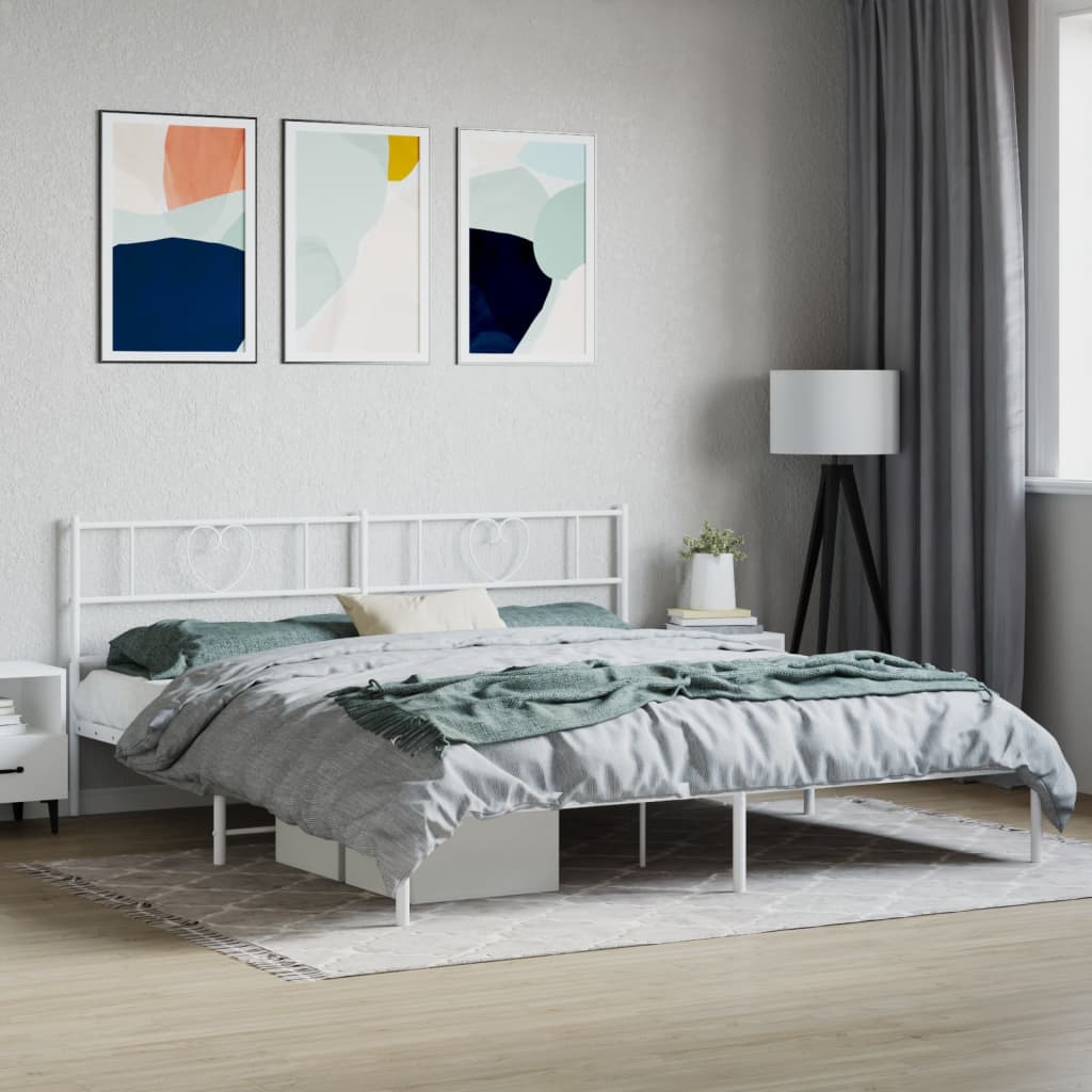 Sängram med huvudgavel metall vit 200x200 cm