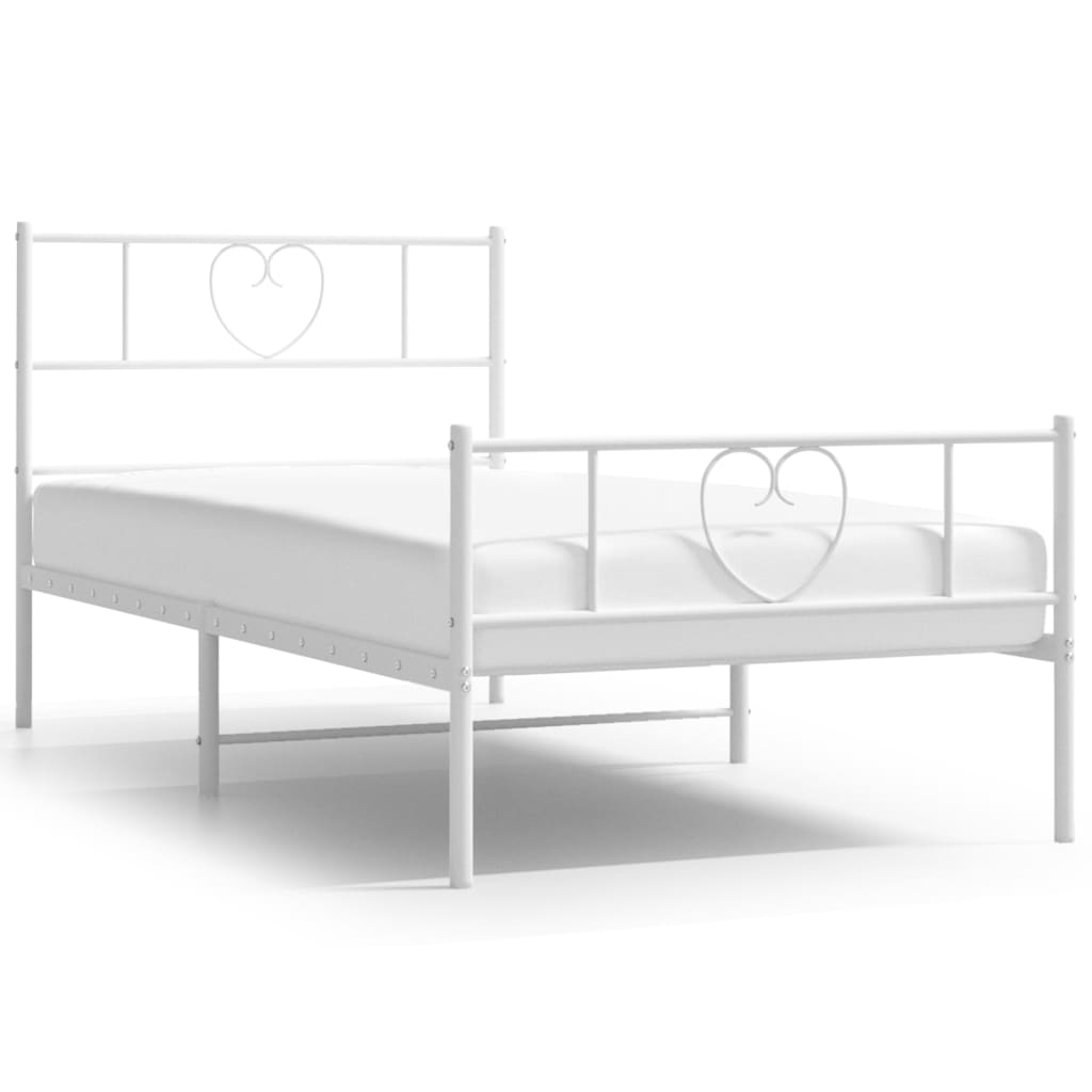 Sängram med huvudgavel och fotgavel vit metall 80x200 cm