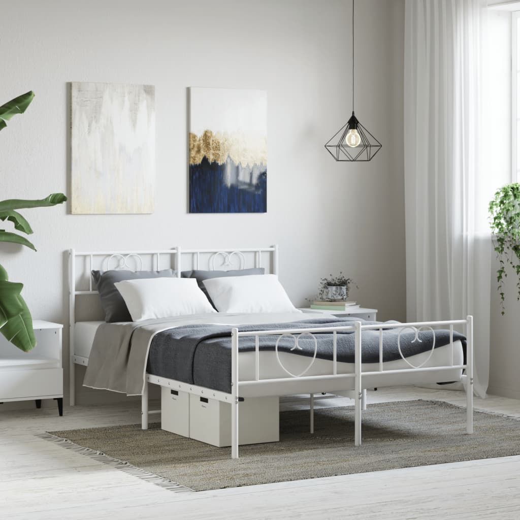 Sängram med huvudgavel och fotgavel vit metall 120x190 cm