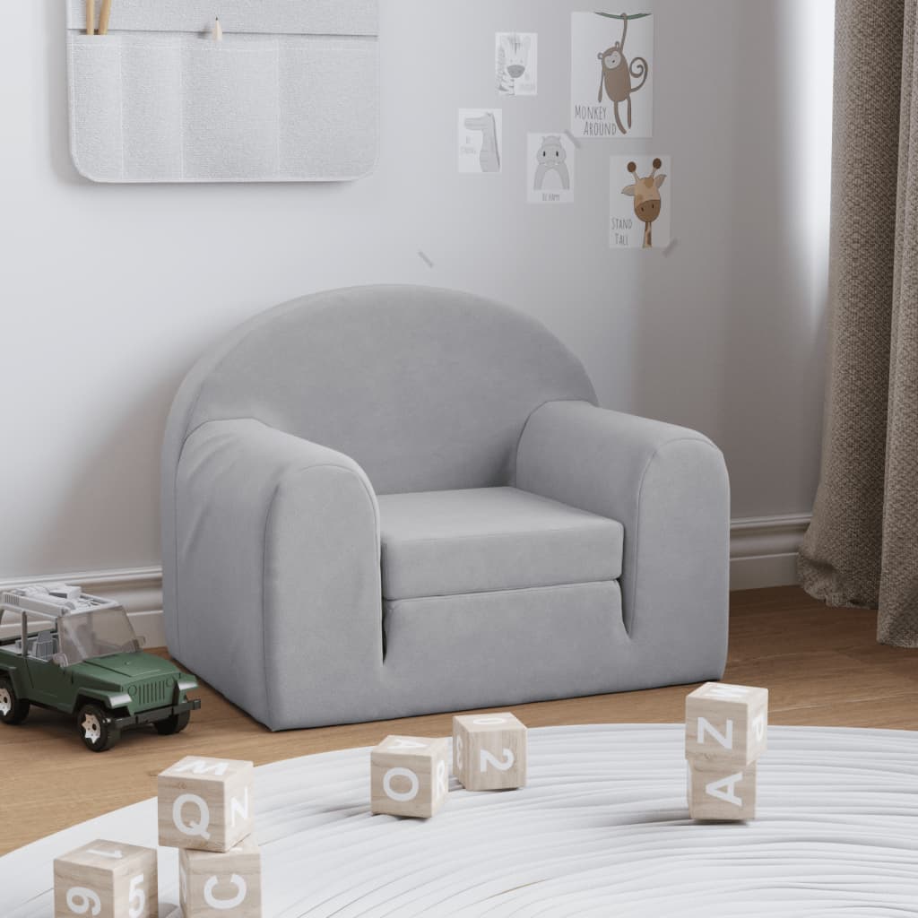 Bäddsoffa för barn ljusgrå mjuk plysch