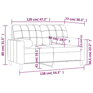 2-sits soffa med prydnadskuddar brun 120 cm tyg