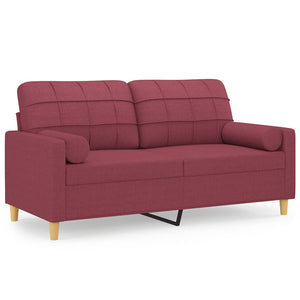 2-sits soffa med prydnadskuddar vinröd 140 cm tyg