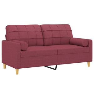 2-sits soffa med prydnadskuddar vinröd 140 cm tyg