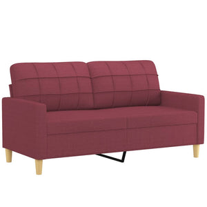 2-sits soffa med prydnadskuddar vinröd 140 cm tyg