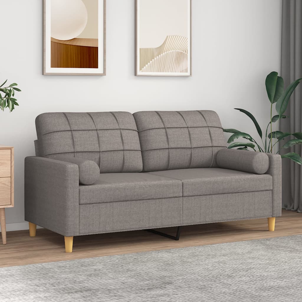 2-sits soffa med prydnadskuddar taupe 140 cm tyg