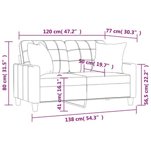 2-sits soffa med prydnadskuddar grå 120 cm konstläder
