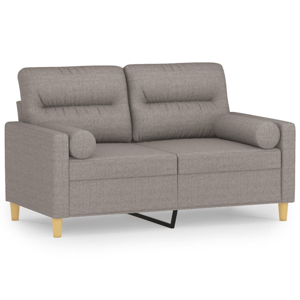 2-sits soffa med prydnadskuddar taupe 120 cm tyg