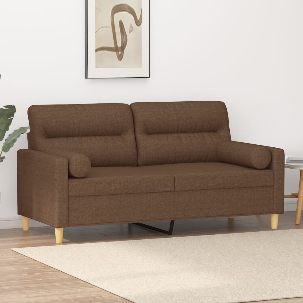 2-sits soffa med prydnadskuddar brun 140 cm tyg