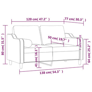 2-sits soffa med prydnadskuddar gräddvit 120 cm tyg