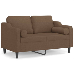 2-sits soffa med prydnadskuddar brun 120 cm tyg