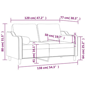 2-sits soffa med prydnadskuddar ljusgul 120 cm tyg