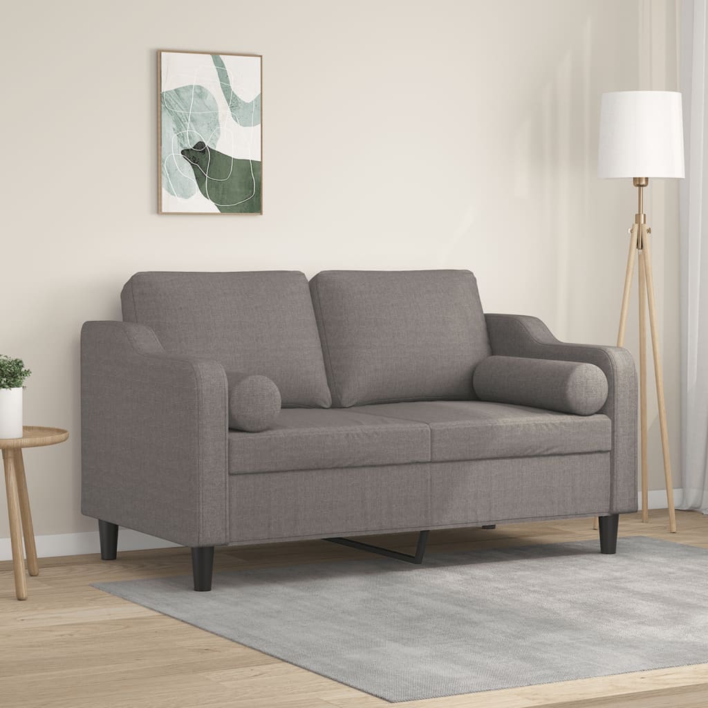 2-sits soffa med prydnadskuddar taupe 120 cm tyg