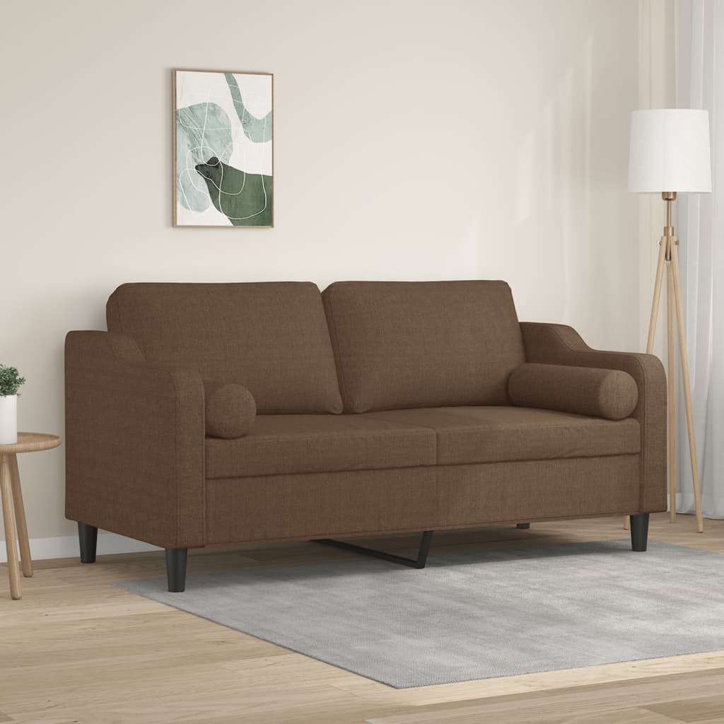 2-sits soffa med prydnadskuddar brun 140 cm tyg