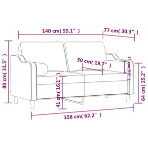 2-sits soffa med prydnadskuddar ljusgul 140 cm tyg