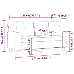 2-sits soffa med prydnadskuddar grå 140 cm konstläder