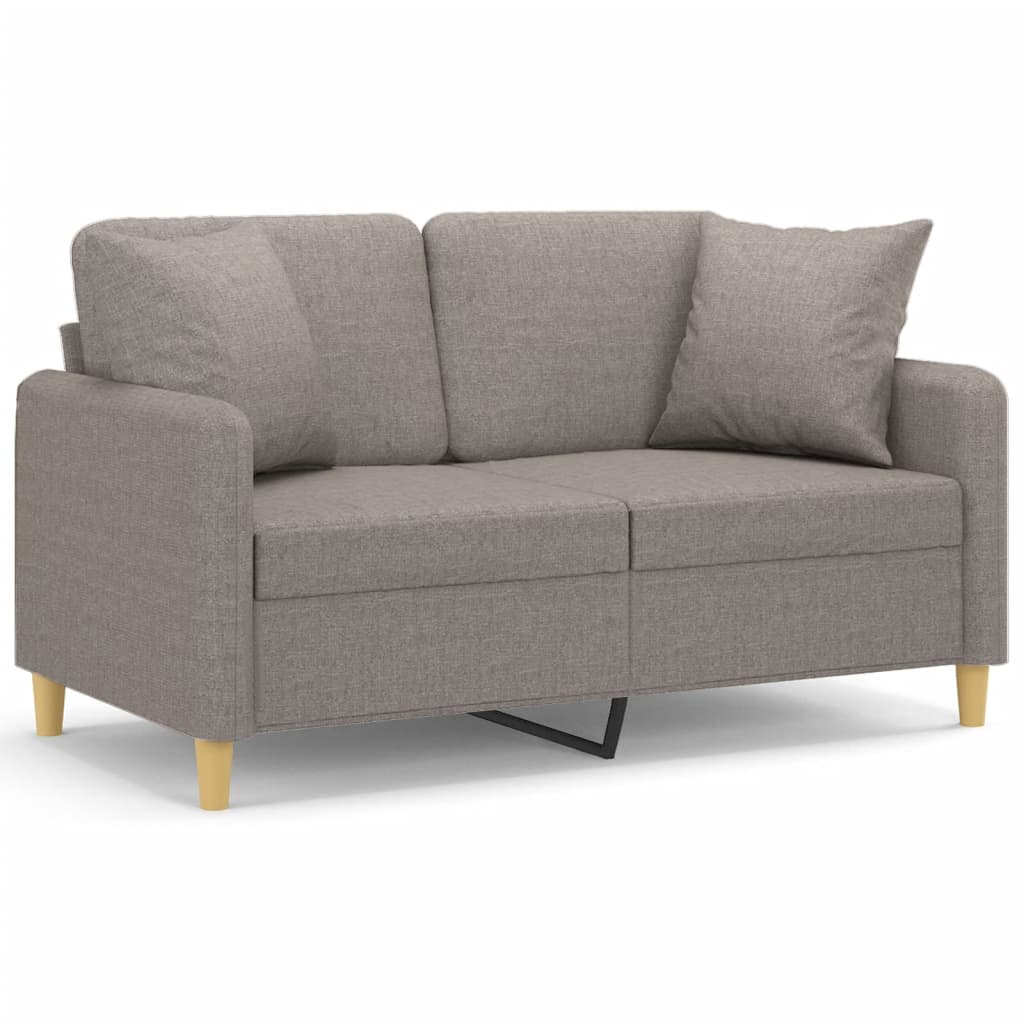 2-sits soffa med prydnadskuddar taupe 120 cm tyg