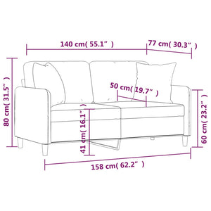 2-sits soffa med prydnadskuddar gräddvit 140 cm tyg