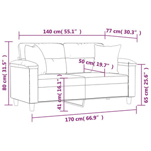 2-sits soffa med prydnadskuddar grå 140 cm konstläder