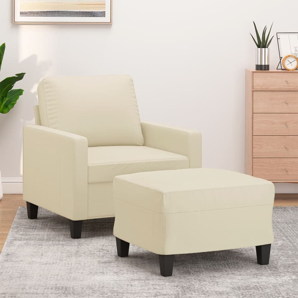 Fåtölj med fotpall gräddvit 60 cm konstläder