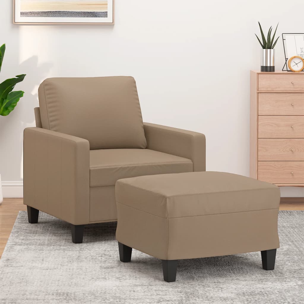 Fåtölj med fotpall Cappuccino 60 cm konstläder