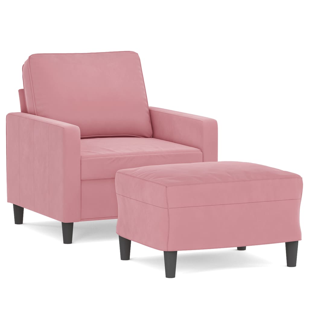 Fåtölj med fotpall rosa 60 cm sammet