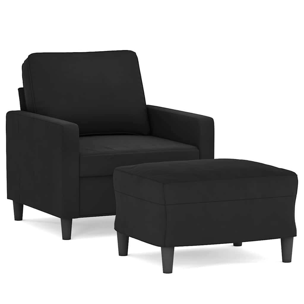 Fåtölj med fotpall svart 60 cm sammet