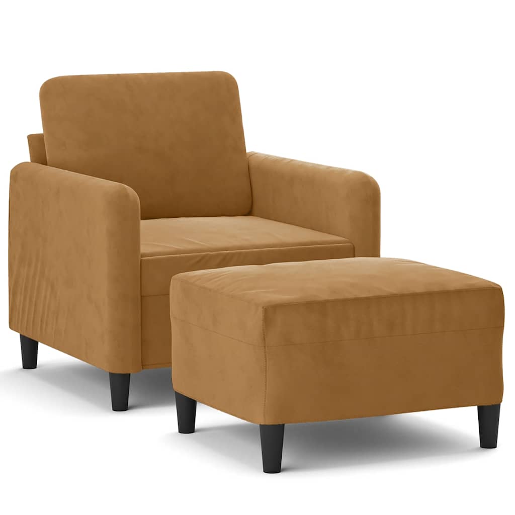 Fåtölj med fotpall Brun 60 cm sammet