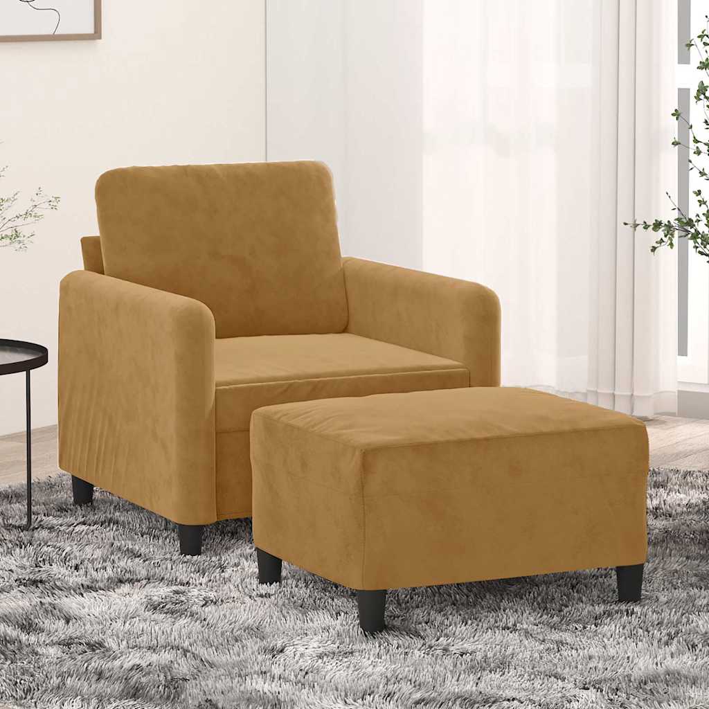 Fåtölj med fotpall Brun 60 cm sammet