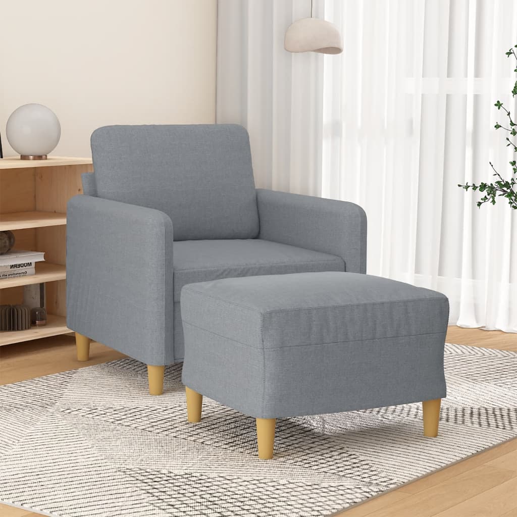 Fåtölj med fotpall ljusgrå 60 cm tyg
