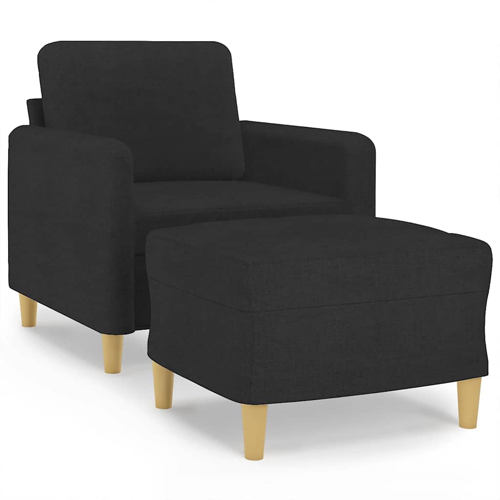 Fåtölj med fotpall Svart 60 cm tyg