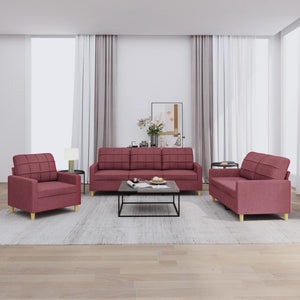 Soffgrupp med dynor 3 delar Vinröd tyg